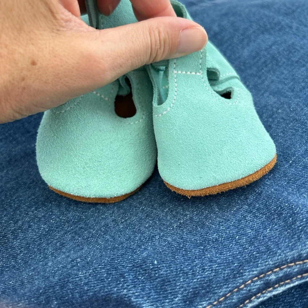 Mon petit t-strap mint teal suede baby shoes barefoot minimalist 5  #monpetite